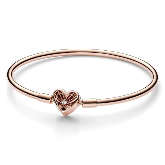 Pandora Jewelry - Pandora Moments Heart & Butterfly Bangle Bracelet | Rose Gold-Plated